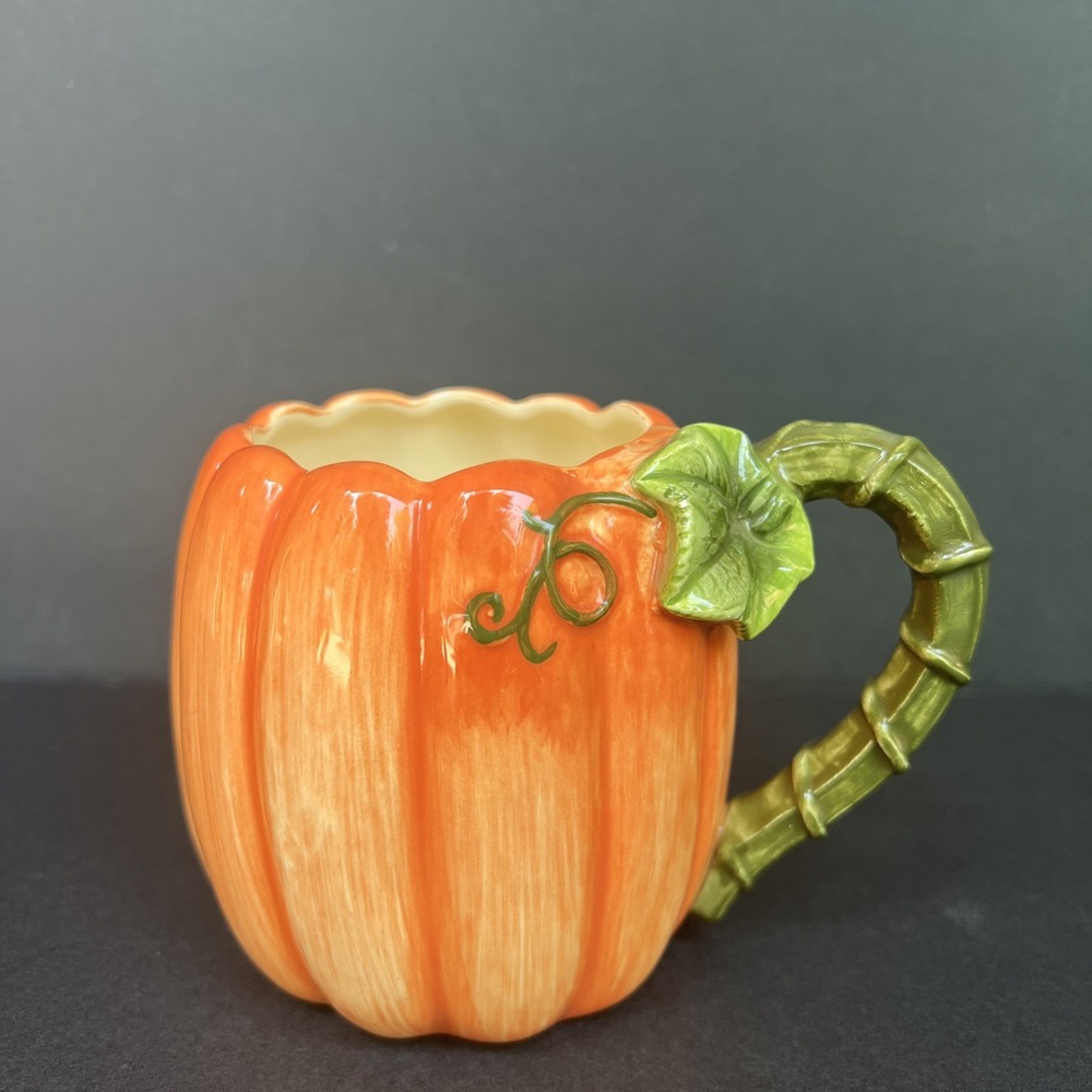 Enesco Otagiri Ceramic Pumpkin Coffee Mug Thanksgiving Fall Vine Handle